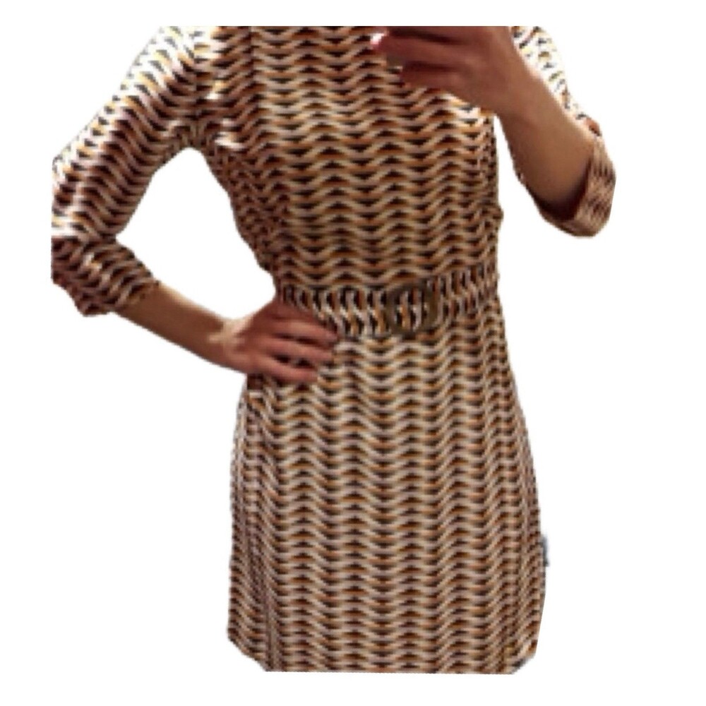 Primark Geometric Artsy Material Belt Corporate Academia Shift Dress 4